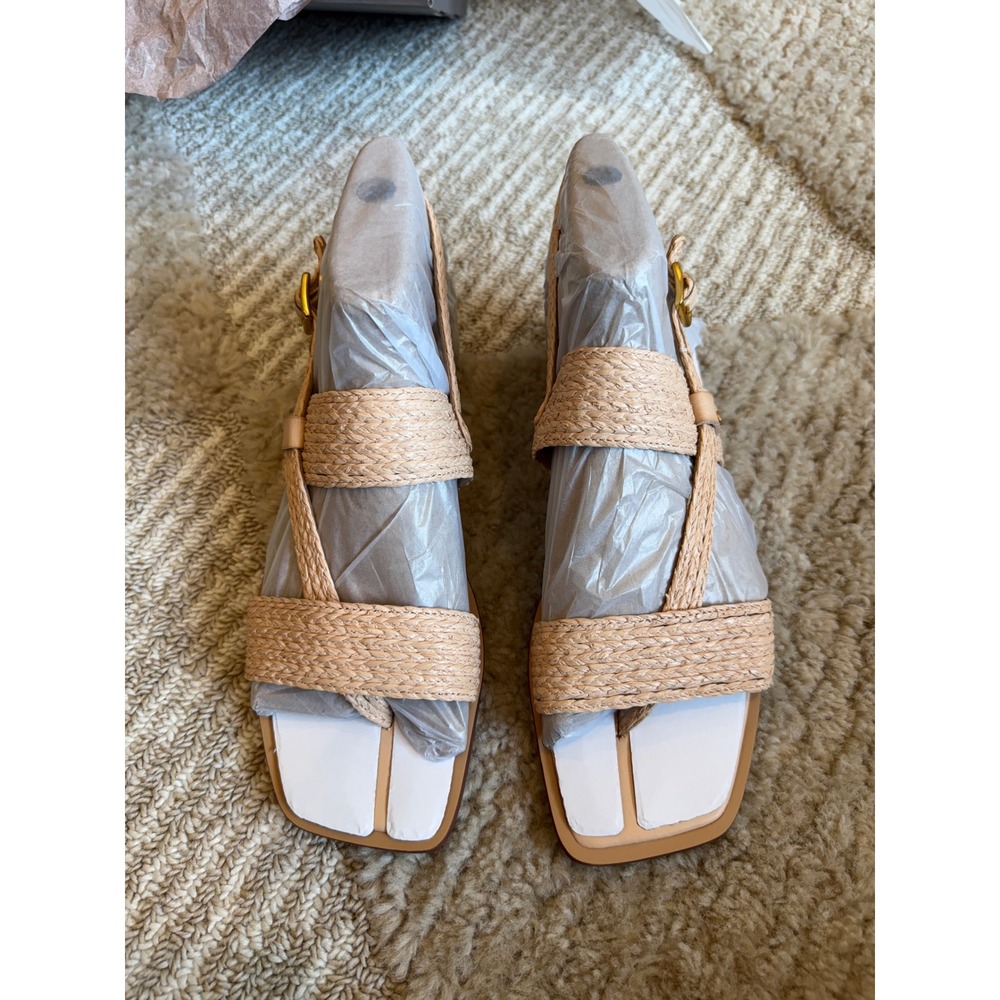 Franco Sarto‎ Entrica Beige Raffia Woven Flat Sandals Square Toe Womens 8 NEW